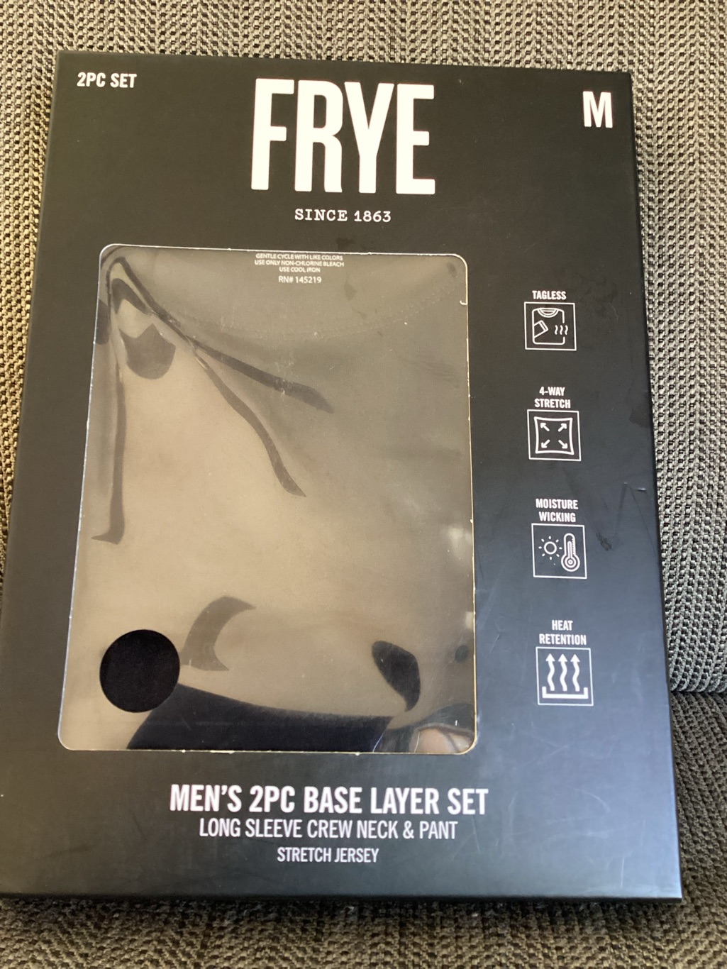 Frye Men’s 2 Piece Base Layer Set , Stretch Jersey Knit, Black Size Medium